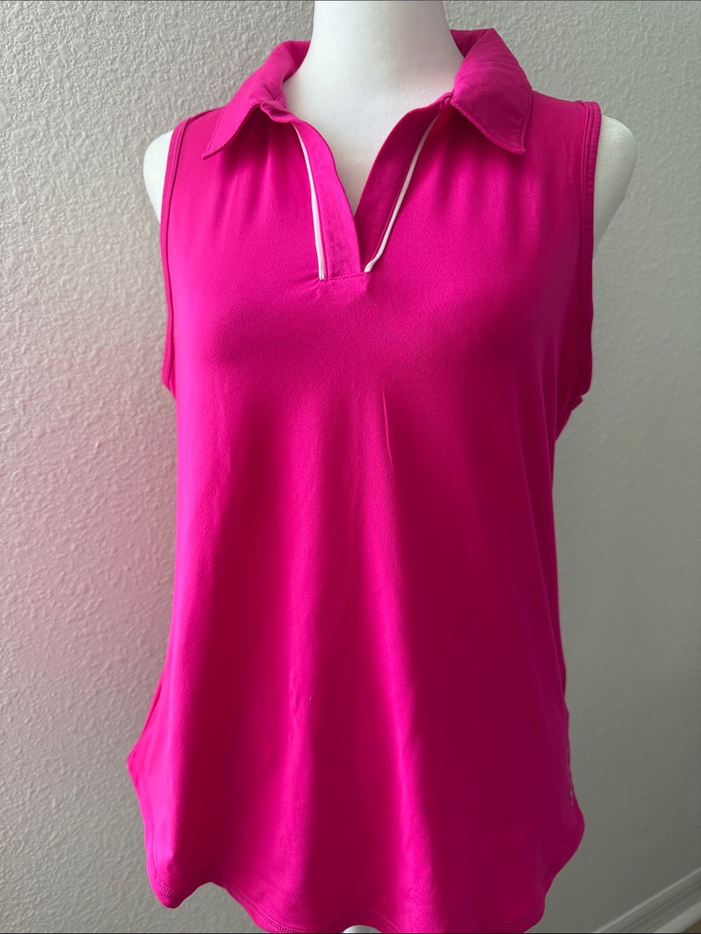 Sleeveless Polo Tank Top - Hot Pink